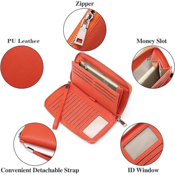 New Womens Wallet RFID Blocking Leather Zip Around Wallet Large Capacity - Picture 6 of 6